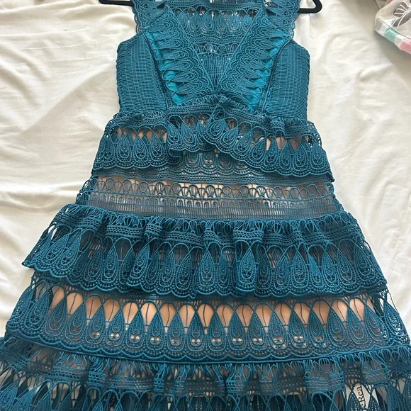 Self-Portrait | Dresses | Selfportrait Teal Lace Midi Dress | Poshmark